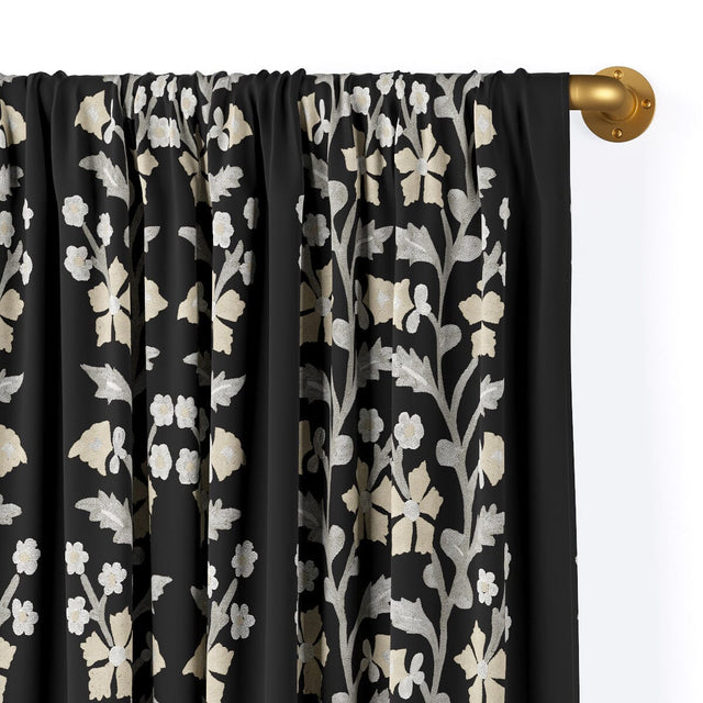 Black Tree of Life Suzani Rod Pocket Curtain Curtains St. Frank 84" Curtain Panel 