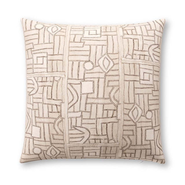 Ecru Maze Kuba Cloth Outdoor Pillow Pillow ADT 22" W x 22" H 