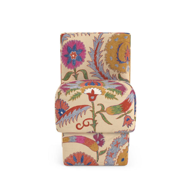 Bright Botanical Suzani Anita Vanity Stool Furniture Revive Upholstered Base 