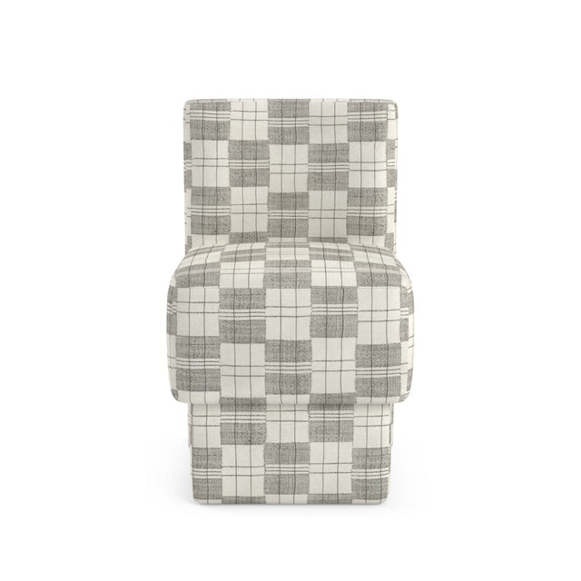 Charcoal Plaid Mossi Anita Vanity Stool Furniture Revive Upholstered Base 